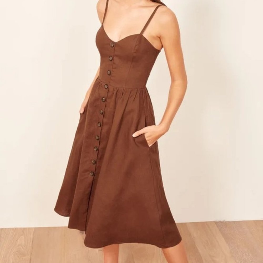 Reformation Brown Thelma Sleeveless Sundress Fit and Flare